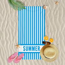 1pc Ultra Soft Blue Striped Summer Pattern Beach Towel, Suitable For Beach, Pool Party, Vacation - Beach & Pool Accessories - Style1 - View 5