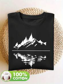 Women's 100% Cotton Short Sleeve T-Shirt With Subtle Outdoor-Themed Patches - Casual Spring And Summer Blouse, Machine Washable, Ideal For Picnics And Casual Wear, Non-Outdoor Printed T-Shirts - 黑色 - 查看 4