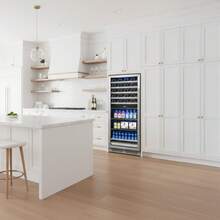 Yeego 24 Inch Wine Fridge – 34°F-65°F Wine And Beverage Cooler, 304 Stainless Steel Glass Door Lock, Temp Memory Blue & White LED Built-In Fridge With Adjustable Shelves (112 Can+40 Bottle)(Left-Opening Door) - US A Type Plug(110-127V) - View 8