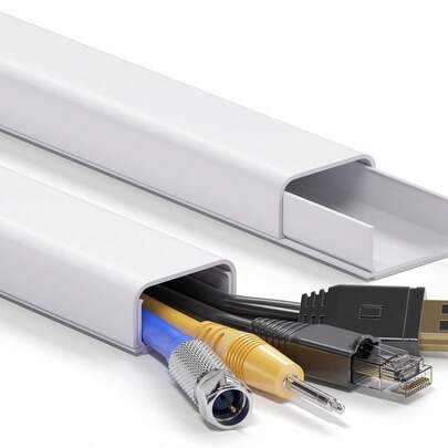 Bộ 2/3/4 chiếc máng dẫn dây cáp có thể sơn, kích thước 40cm x 2cm, hệ thống che giấu dây cáp, vỏ bọc dây cáp, giấu dây nguồn cho TV treo tường trong nhà và văn phòng, màu trắng.