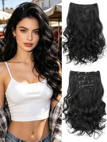 4 piezas Extensiones de cabello rizadas de 16 pulgadas con clip, peluca corta rizada invisible natural, adecuada para mujeres - Multicolor - Ver 3