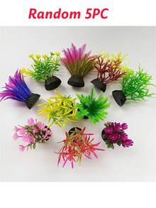 5/10pcs Random Color Artificial Seaweed, Plastic Realistic Aquatic Plants, For Fish Tank Landscape Decoration - Multicolor - View 13