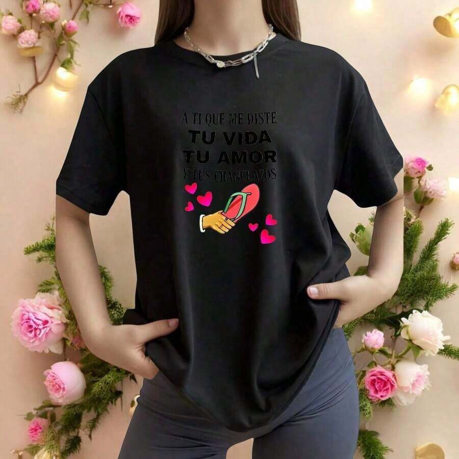 SimpleAndVersatileDesignT-Shirt Blouse To You Who Gave Me Your Life, Your Love And Your Spankings For Mother's DayCottonT-Shirt - Black - View 1