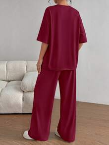 PRETTYGARDEN Women's Summer Clothes 2 Piece Sets Lounge For Short Sleeve Matching Airport Travel Outfits Casual Wine Red Vacation Summer Brunch Wine Red Outfits For Women Mothers Day Outfit - 酒紅色 - 查看 2