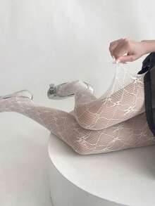 1 chiếc quần lưới nữ họa tiết hoa, quần tất thời trang đường phố gợi cảm, đa năng. - Nhiều màu - Xem 5