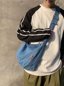 Túi đeo vai denim đa năng | Túi xách Hobo màu xanh nhạt với dây đeo điều chỉnh được | Dung tích lớn | Du lịch/Công sở/Cuối tuần - Nhiều màu - Xem 6