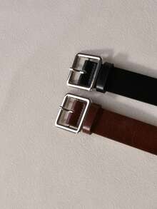 2pcs Solid Buckle Decor Wide Waist Belt, Versatile Student Style Suitable For Daily Use - Multicolor - View 3