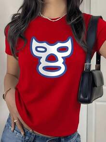 100% Cotton. Wrestler Mask Symbolizing Strength, Courage, And Traditional Mexican Sporting Spirit On A Women's T-Shirt. 100% Cotton. Women's Simple Solid Color T-Shirt, Loose And Slim Fit Casual Short Sleeve - 紅色的 - 查看 11