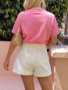Camiseta de mujer, camiseta gráfica de manga corta de estilo casual de calle, top de verano lindo - Rosa 3 - Ver 2