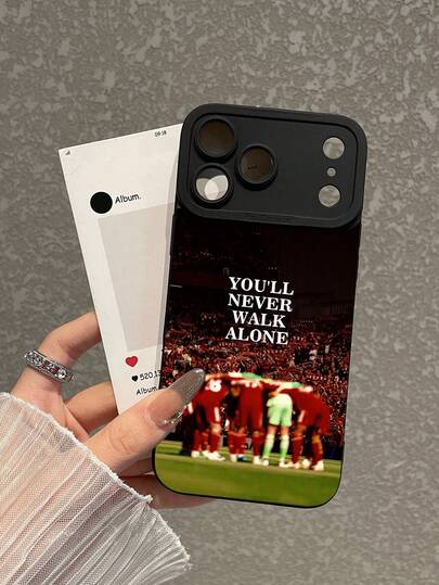 1pc Liverpool Football Club Fan Stadium Print Phone Case, YNWA "You'll Never Walk Alone" Slogan, Matte Black Shockproof Protective Cover, Sports Streetwear Style Lightweight & Comfortable Grip, Compatible With Apple & Full Series (IPhone11/17/17 Pro/17 Pro Max, Galaxy S25 Ultra), Phone Case, Fast Shipping, Suitable For Valentine's Day, Birthday, Father's Day, Graduation Gifts, Sports Event Cheering, Daily Commute Use