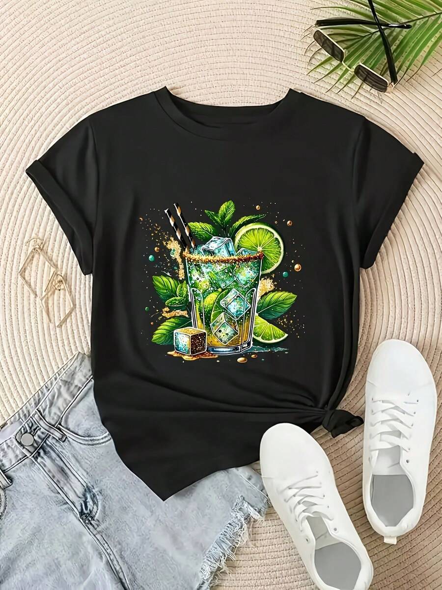 Camiseta de Mujer, Camiseta de Manga Corta para Damas, Tops para Mujeres - Negro - Ver 1