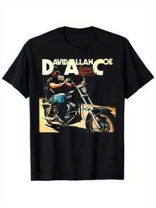DAVID ALLAN COE Graphic T-Shirt - Black T-Shirt With Striking White Text And A Motorcycle Design, Featuring The Handwritten Slogan "Riders Against..." In A Classic Rock Style, Perfect For Motorcycle Enthusiasts And Casual Outings, Suitable For Home, Office, Parties, Meetings And Travel. - 黑色 - 查看 6