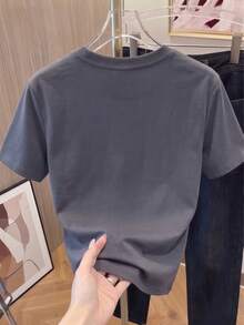 Women's Short-Sleeved T-Shirt With Heart Print, Spring Clothing, Holiday Outfit, White For Summer, Beach Look, Vacation Style, Country Style, Women's Office Outfit. - 深灰色 - 查看 2
