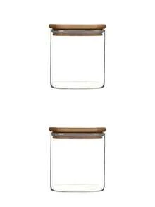 Tarros de especias de vidrio pequeños sellados con tapas de bambú, recipientes de almacenamiento de alimentos transparentes, recipientes apilables cuadrados para especias adecuados para especias de cocina, té, café - Multicolor - Ver 11