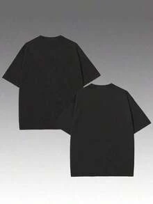Oversized Boxy Cut Short Sleeve Jersey T Shirt Casual Crop Fit Streetwear Modern Minimalist All Season Essential Top-Comfortable Retro Cotton T-Shirt - 黑色 - 查看 2