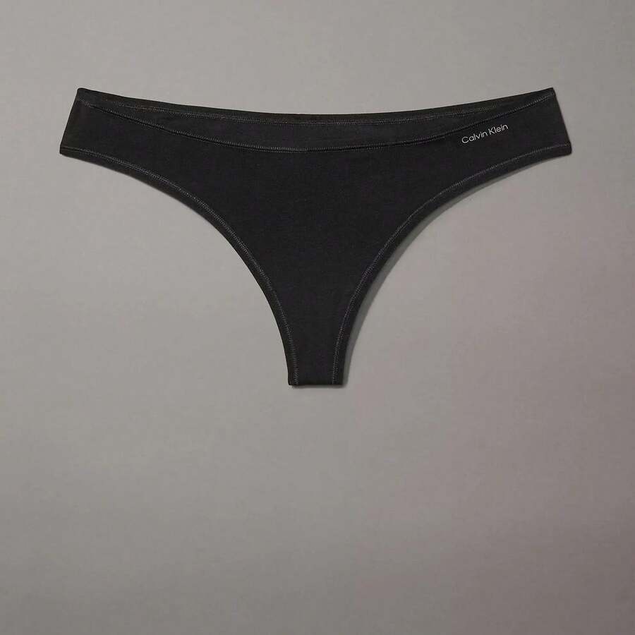 Calvin Klein Ideal Cotton Thong Underwear  Women  Panties QD5124 - 黑色 - 查看 1