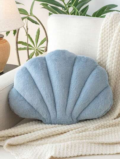 1pc Soft Faux Fur Shell Decorative Pillow, Suitable For Sofa/Bed, Shell Shaped Decor Pillow For Ocean Style, Fashionable Beach Cushion, Home/Bedroom Decor, Outdoor Garden Decor, Summer Gift