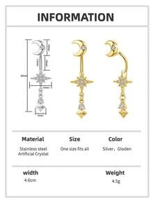 1Pc Stars Belly Button Piercing,Stainless Steel 316 Belly Piercings, Golden Moon Belly Button Rings, Inlaid Glitter Zirconia,Piercing Jewelry For Women, Daily Wear & Holiday Gift& Date& Party - Multicolor - View 11