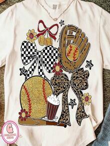 1 pieza de diseño PNG (Gráficos Portátiles en Red) de Softbol y Béisbol - Lindos Iconos de Doodle S con Estampado de Leopardo, Lazos y Diseño de Bate - Ropa para el Día del Partido, Logos de Equipo, Ropa Casual - Lavable a Máquina - Diseño Softball Mama Coquette - 180g Algodón 100% - Blanco - Ver 7