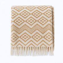 Premium Oasis Double Sofa Throw With Fringe And Super Comfortable Geometric Texture - 2.40x1.80m - Camel - View 9