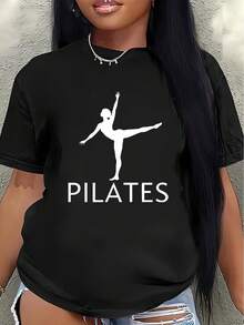Camiseta de manga corta de poliéster, diseñada con estilo Pilates, ligera y duradera, adecuada para gimnasios, estudios de yoga o entrenamientos en casa, con un ajuste cómodo para el uso diario.women's shirts - Negro - Ver 1