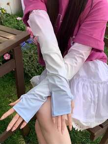 1雙新款夏季冰絲防曬袖套，男女通用，寬鬆透氣漸層設計，防UV，適合開車與騎單車，薄款聚酯纖維(Polyester)冰袖，隨機漸層色 - 彩色 - 查看 9