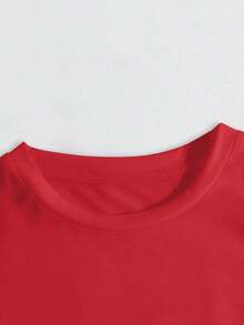Women's Casual T-Shirt With Letter And Fruit Print, Drop Shoulders, Round Neck, 100% Cotton, Durable - 紅色 - 查看 3