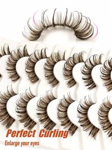 Sibeuna 7 Pairs Wet Glossy Manga Espresso Brown Tipped False Eyelashes, Transparent Band, Seamless Comfortable 3D Fluffy Dense Dramatic Cat Eye Lashes, 15-20mm, Reusable, Beginner Friendly, Curly Slim Eyelash Extensions Makeup Tool, Mocha Brown, Wet Look Lashes - Brown - View 6