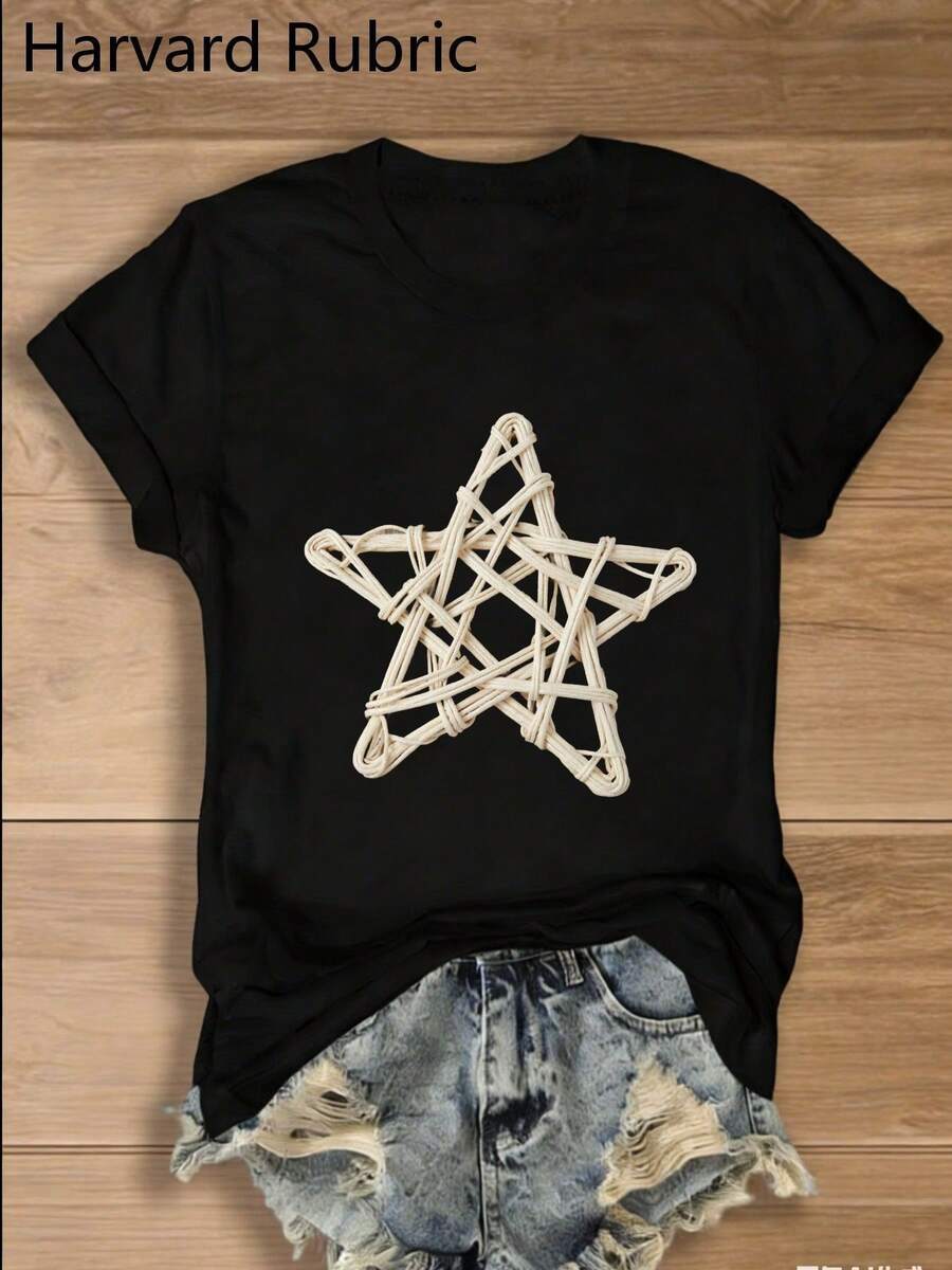 Una camiseta de mujer de manga corta, holgada, moderna, a la moda, retro y elegante, adecuada para actividades al aire libre en primavera y verano, ¡una camiseta colorida de cuello redondo!Regalo de moda retro Y2K, ropa urbana transpirable, esencial para el verano, casual y versátil, ideal para reuniones familiares.blusas para mujer,blusas casuales para dama,tops,, mujer premium,y2k,playeras de mujer curvy,ofertas y liquidaciones ropa mujer,playeras deportivas para mujer,,playeras de hombre, mujer,blusas>elegante MDSK - Negro - Ver 1
