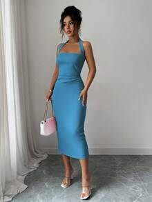 Elegant Mid-Length Women's Dress, Suitable For Vacations, Daily Gatherings, Parties And Cocktail Events, Summer Pink - 藍湖 - 查看 2