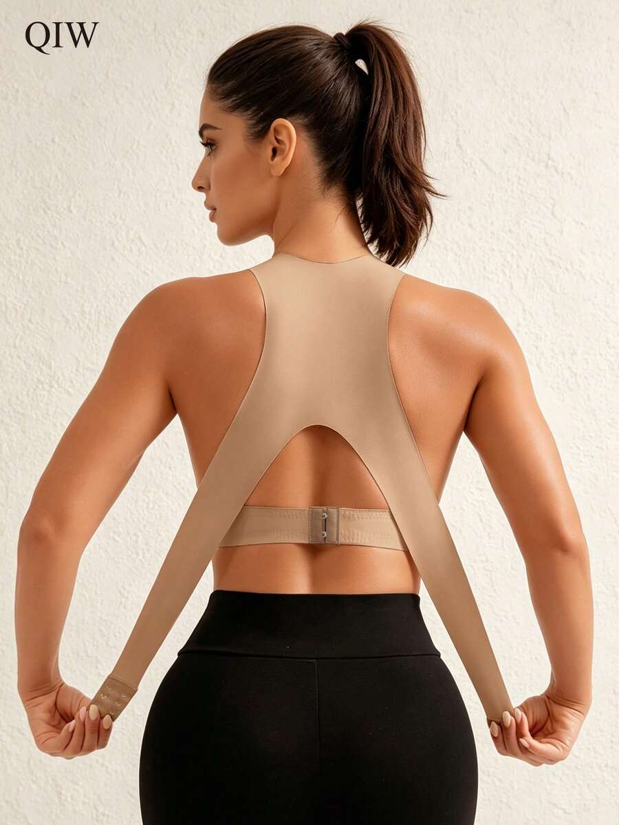 1 pieza Sujetador deportivo inalámbrico con cierre delantero y trasero para mujer, con almohadillas extraíbles, adecuado para ciclismo y entrenamiento