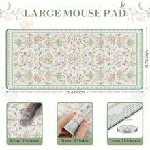 1 pièce Tapis de protection de bureau (gris-vert) - Un tapis de bureau extra-large et un tapis de clavier en caoutchouc antidérapant. Avec un charmant motif floral conçu spécifiquement pour les femmes, ce tapis d'ordinateur est parfait pour une utilisation au bureau, à la maison ou dans un dortoir. - Tapis de souris - Voir 11