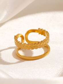 1pc 18K Gold Plated Stainless Steel Fashionable Elegant Geometric Line Open Ring, Suitable For Women's Daily Wear - Gold - View 4