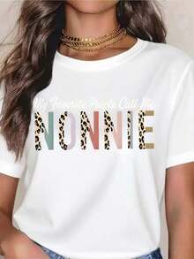PremiumMy - Women's Leopard Print T-Shirt "My Favorite People Call Me Nonnie" - Cute Gift For Grandma, Family Nickname Shirt, Mother's Day Or Birthday Gift, Casual White Short Sleeve Blouse - Gift Idea - 白色 - 查看 1