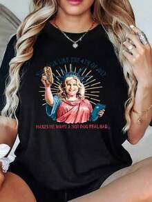 100% Cotton. Statue Of Liberty Figure Holding A Hot Dog, Evoking Joy For Independence And Modern Humor. Women's T-Shirt, 100% Soft And Comfortable Cotton, Ideal For Casual Wear. Women's Simple Solid Color T-Shirt, Loose And Slim Fit Casual Short Sleeve - 黑色 - 查看 1
