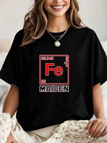 100% Cotton Fe ) Parody Of The Elements Iron (Fe) Women's T-Shirt, Graphic Tees, Crop Tops, Sets, Tops, Tee, Art Tee. Women's Simple Solid Color T-Shirt, Loose And Slim Fit Casual Short Sleeve - 黑色 - 查看 6