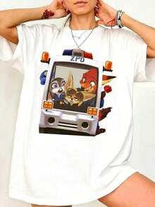 New 2026 Collection: Women's Cotton T-Shirt, White, Casual, With Print, Short Sleeve, Round Neck, Regular Fit With Slight Elasticity - 白色 - 查看 6