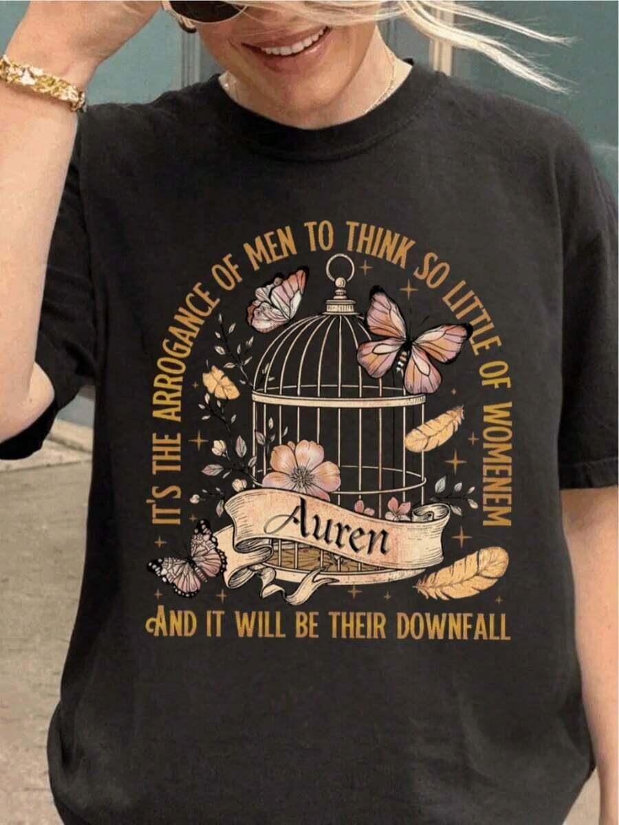 Premium Plated Prisoner T-Shirt, Auren Canary T-Shirt, Golden Cage T-Shirt, Gift For Book Lovers, Raven Kennedy Merchandise, Gift Idea For Raven Kennedy Fans - 黑色 - 查看 1