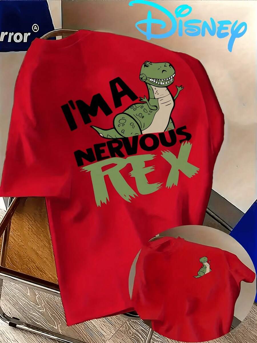 (Disney Licensed)Disney Toy Story Rex Men's Oversized Graphic T-Shirt, "I'm A Nervous Rex" Funny Quote Print Crew Neck Short Sleeve Casual Streetwear Tee, Cute Dinosaur Character Cotton Blend Summer Top, Mens Clothes, Men, Ropa De Hombre, Summer Clothes, Men Shirts, Graphic Tees, Disney Outfits Men, Graphic Tees, Camisetas Para Hombre, Camisas Para Hombre, Summer Outfits For Men, Father's Day Gift, Perfect Gift For Family And Friends, Which Are Necessary For Birthday Parties, Disney Shirts, Mens Clothes, Summer Clothes, Officially Licensed Disney T-Shirts, Disney Men's And Women's Spring/Summer Fashion Casual Short-Sleeve T-Shirts - Đỏ - Xem 1
