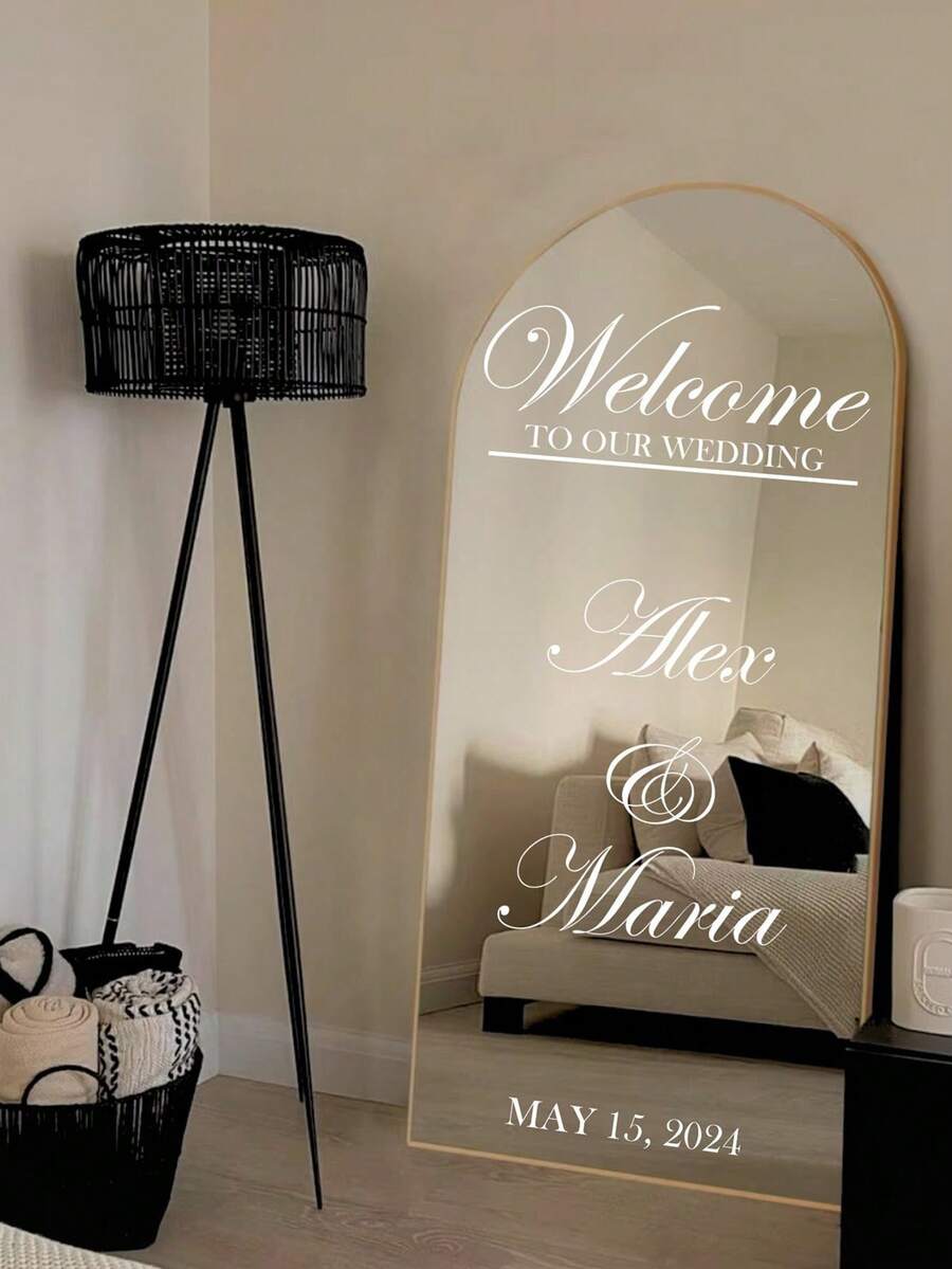 Customized Mirror Sticker Wedding Decor - Wedding Signage Decor DIY Wedding Stickers - Mirror Sticker "Welcome To The Wedding" - Customized Mirror Letter Sticker Decal - Just Married - Wedding Marriage Decor/Modern Wedding Welcome Sign/Personalized Newlyweds Name And Date/Mirror Sticker - Bridal Shower - Multicolor - View 1