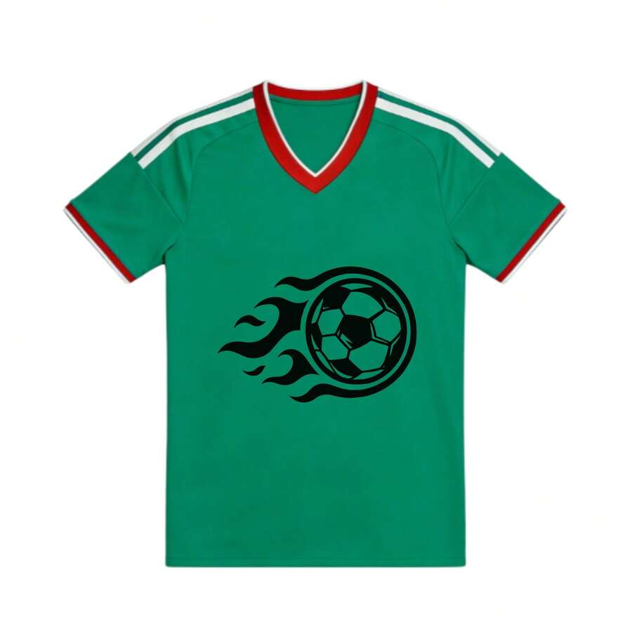 Soccer Jersey. Soccer Ball With Flames. - Multicolor - View 1