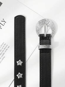 1pc Kids Black PU Eyelet Belt, Personalized Sweet Cool Style, Unisex Leather Belt, Versatile For Daily Wear - Black - View 9