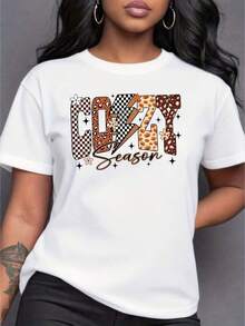 Crazy Season Women's Casual Sports T-Shirt With Colorful Print - Elastic Round Neck T-Shirt, Machine Washable, Comfortable Fit For All Seasons, For Young And Modern Women With Unique Style And Tattoos. - 白色 - 查看 1
