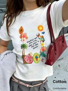 NewSummerCasual White Short-Sleeved Crew Neck T-Shirt, Urban Style, Made Of Pure Cotton, Comfortable And Breathable, With A Frog Print, Y2K Style, Casual And Versatile For Everyday Wear. Unisex Loose-Fitting Short-Sleeved Crew Neck T-Shirt With A Vintage Urban Style - 白色 9 - 查看 2