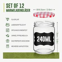 Glass Jam Jar Set With Airtight Lids And Labels - Perfect For Homemade Jam, Preserves And Honey 240/350ml Red - Red - View 12
