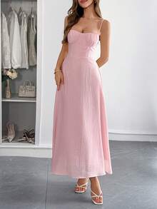 New Spring-Summer Maxi Dress For Women, Casual Holiday Style, Thin Straps, Fitted Cut, Flattering Design, Cool, Perfect For Vacation, Beach, Walks And Day Looks - 粉色 - View 3
