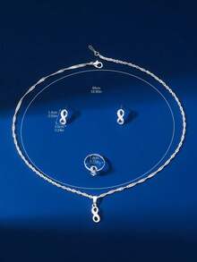 4pcs Vintage Elegant Sophisticated Personalized Infinity Symbol Jewelry Set, Suitable For Women's Daily Wear, Banquet, Music Festival, Beach Vacation, Holiday Gift - White K - View 3