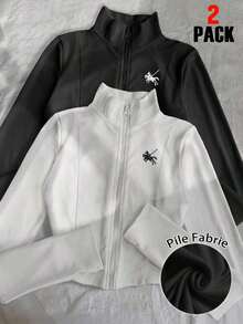 Chaqueta ligera con estampado de polo para mujer, abrigo casual de calle deportivo con cremallera, ajuste delgado de manga larga, otoño - Multicolor 2 - Ver 7