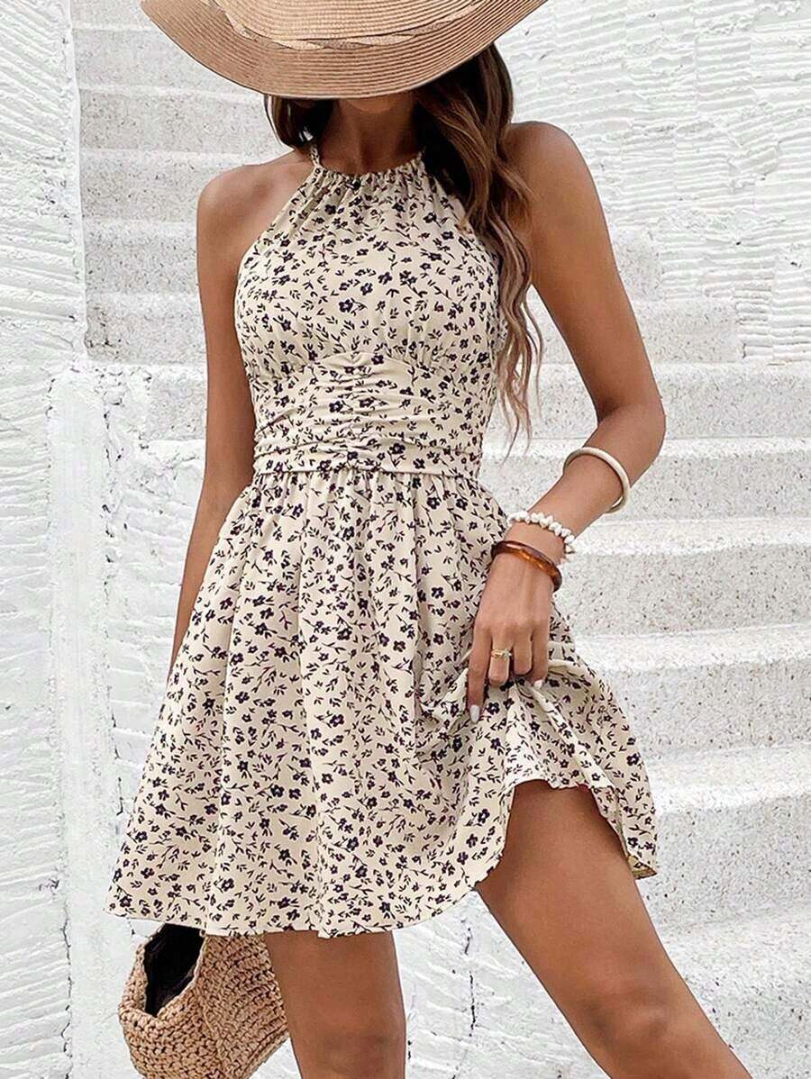 Elegante De Playa Con Halter Y Espalda Descubierta, Cinturón De Cable Con Atadura Trasera - Multicolor - Ver 1