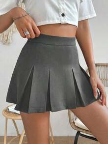 Falda minimalista de unicolor y estilo informal y elegante para mujer - Gris - Ver 3